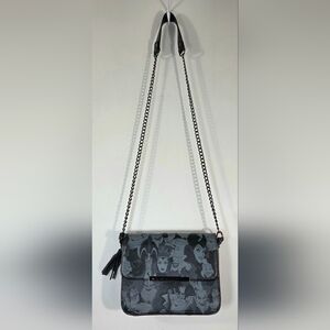 LOUNGEFLY DISNEY VILLAINS DEBOSSED CROSS BODY BAG.